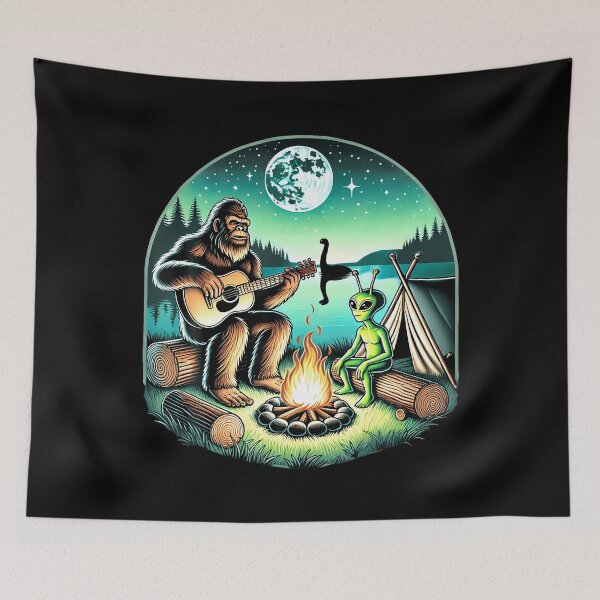 Item preview, Alien And Bigfoot Loch Ness Campfire Sasquatch Guitar designed and sold by desuyomoskov7.