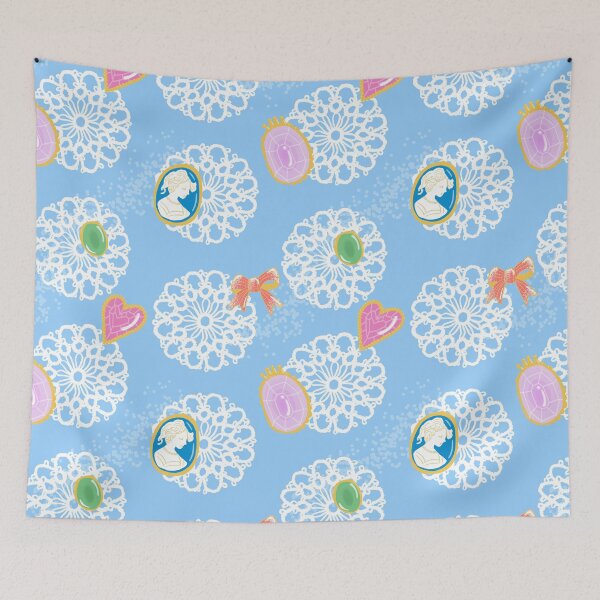 Item preview, Vintage Lace Seamless Pattern | Romantic Brooch & Cameo (Blue) designed and sold by HarunaMcDesigns.