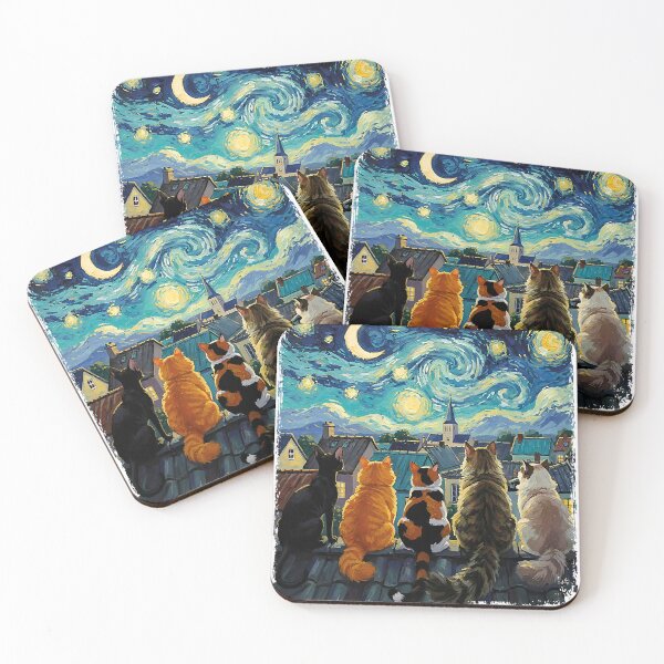 Item preview, Funny Cat Starry Night Van Gogh Cats Rooftop Scene Feline designed and sold by KevinorNorris.