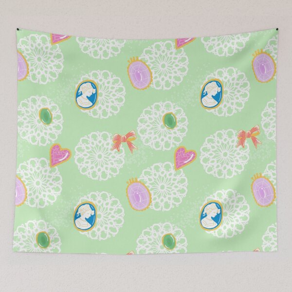Item preview, Vintage Lace Seamless Pattern | Romantic Brooch & Cameo (Green) designed and sold by HarunaMcDesigns.