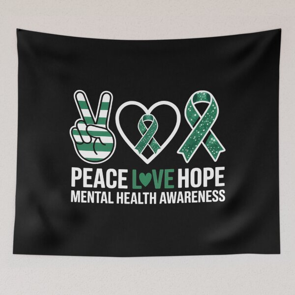 Item preview, Peace Love Hope Mental Health Awareness Green Ribbon designed and sold by EllenJast.