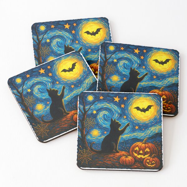 Item preview, Halloween Black Cat Van Gogh Starry Night Cat Lovers Cat designed and sold by KevinorNorris.