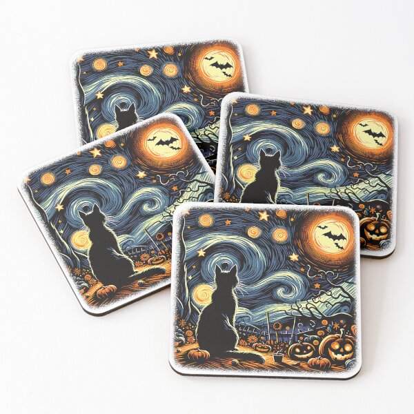 Item preview, Halloween Black Cat Van Gogh Starry Night Cat Lovers Cat designed and sold by KevinorNorris.