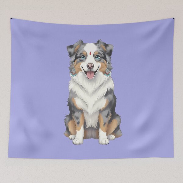 Item preview, Australian Shepherd Dog with Boho Earrings designed and sold by Raemia.