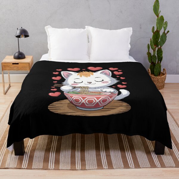 Item preview, Anime Cat eating Ramen Noodles with Hearts Valentines Day designed and sold by IdunayaStore.