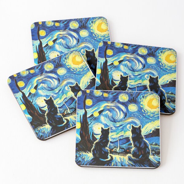 Item preview, Starry Night Vincent Van Gogh Painting Black Cats designed and sold by KevinorNorris.
