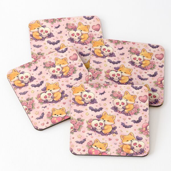 Item preview, Kawaii Fox & Heart Skull Seamless Pattern – Pastel Goth Roses, Bats & Hearts designed and sold by Still Breathing Studio.