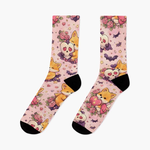 Item preview, Kawaii Fox & Heart Skull Seamless Pattern – Pastel Goth Roses, Bats & Hearts designed and sold by Still Breathing Studio.