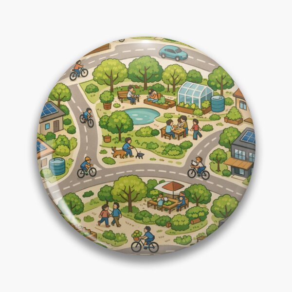 Item preview, Solar Neighborhood Life – Cozy Green Community Solarpunk Illustration designed and sold by goodcrystals.