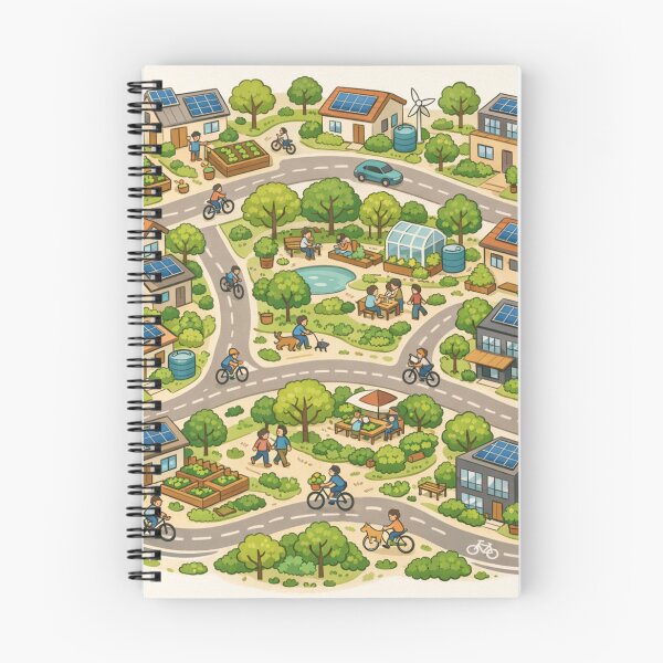 Item preview, Solar Neighborhood Life – Cozy Green Community Solarpunk Illustration designed and sold by goodcrystals.