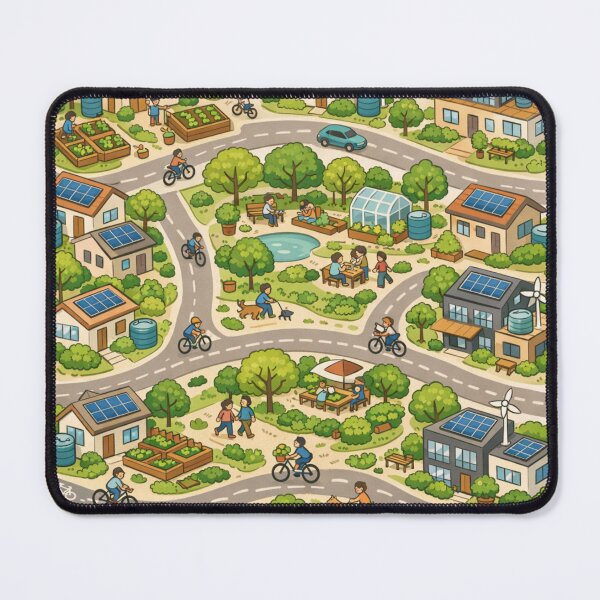 Item preview, Solar Neighborhood Life – Cozy Green Community Solarpunk Illustration designed and sold by goodcrystals.
