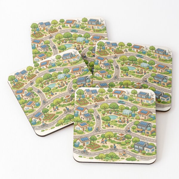 Item preview, Solar Neighborhood Life – Cozy Green Community Solarpunk Illustration designed and sold by goodcrystals.