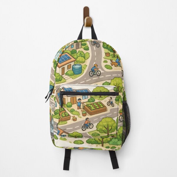 Item preview, Solar Neighborhood Life – Cozy Green Community Solarpunk Illustration designed and sold by goodcrystals.