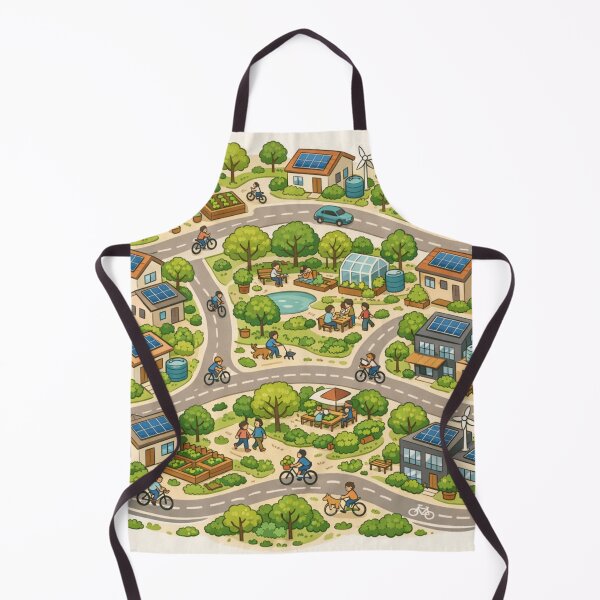 Item preview, Solar Neighborhood Life – Cozy Green Community Solarpunk Illustration designed and sold by goodcrystals.