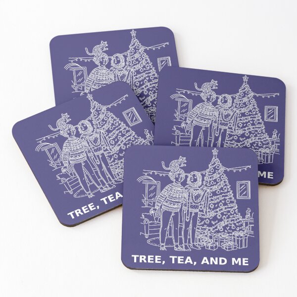 Item preview, Tree, Tea, and Me – White Line Art Lesbian Christmas Scene designed and sold by Elando1212.