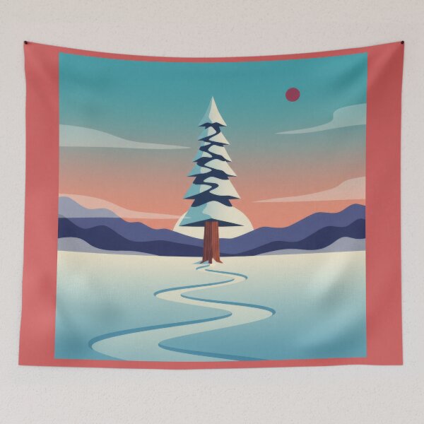 Item preview, Minimalist Redwood Tree in Snow Digital Illustration designed and sold by Liminal Inscapes.