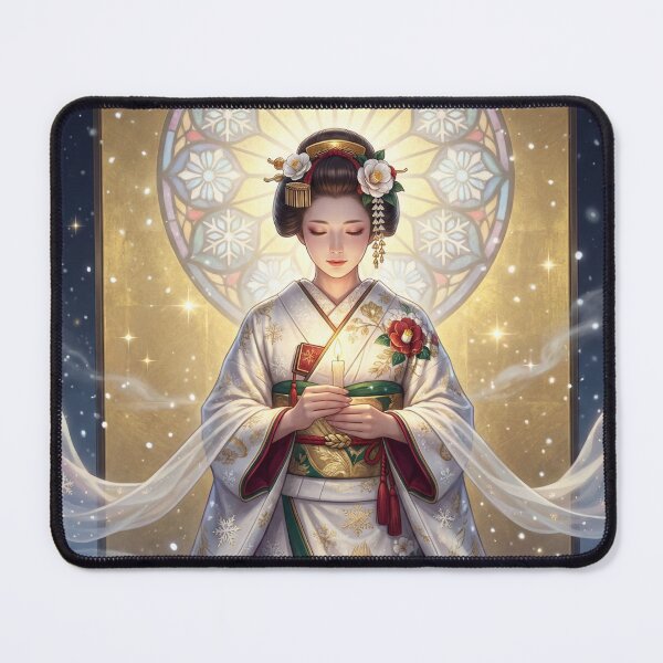 Item preview, Snow Goddess in Kimono Holding a Candle – Japanese Winter Fantasy Art Print designed and sold by Mori-no-Akari.