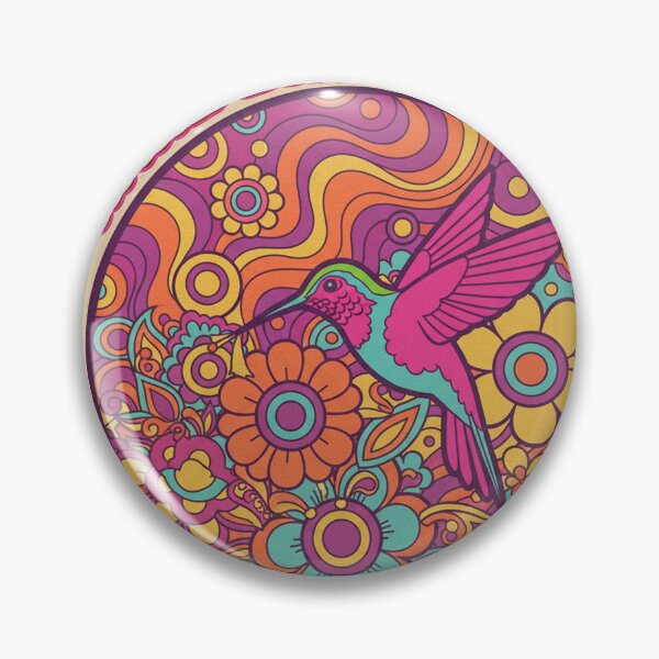 Item preview, Sugar Rush Hummingbird 70s Retro Psychedelic Floral designed and sold by Thaivi Design.