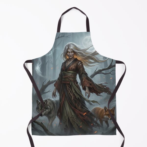 Item preview, Japanese Forest Witch with Wolves and Fox – Dark Fantasy Yokai Art Print designed and sold by Mori-no-Akari.