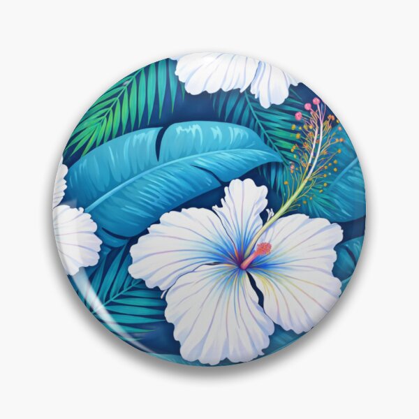 Item preview, Tropical Bliss White Hibiscus Floral Pattern – Blue Jungle Botanical Aesthetic Art designed and sold by anandsiva2703.
