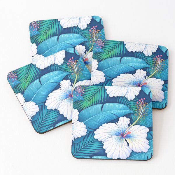 Item preview, Tropical Bliss White Hibiscus Floral Pattern – Blue Jungle Botanical Aesthetic Art designed and sold by anandsiva2703.
