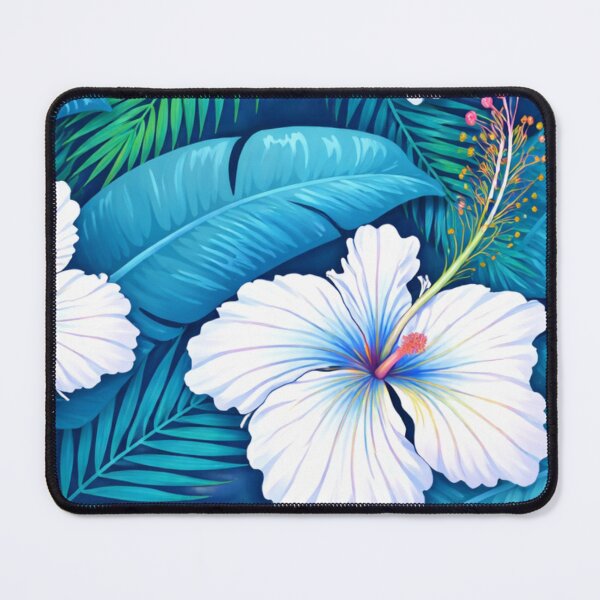 Item preview, Tropical Bliss White Hibiscus Floral Pattern – Blue Jungle Botanical Aesthetic Art designed and sold by anandsiva2703.