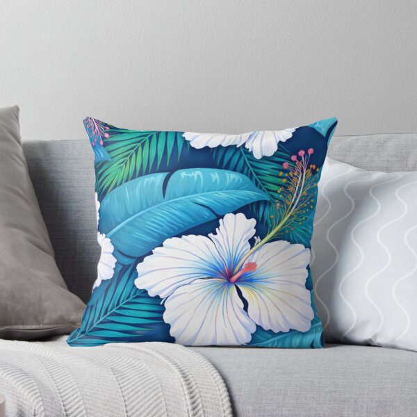 Item preview, Tropical Bliss White Hibiscus Floral Pattern – Blue Jungle Botanical Aesthetic Art designed and sold by anandsiva2703.