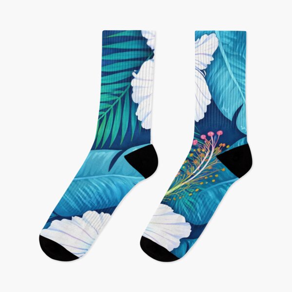 Item preview, Tropical Bliss White Hibiscus Floral Pattern – Blue Jungle Botanical Aesthetic Art designed and sold by anandsiva2703.