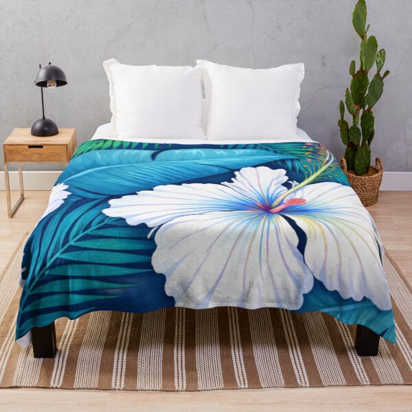 Item preview, Tropical Bliss White Hibiscus Floral Pattern – Blue Jungle Botanical Aesthetic Art designed and sold by anandsiva2703.