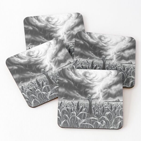Item preview, Creepy Scarecrow in Stormy Cornfield Horror Art Black and White designed and sold by EllDAV777.