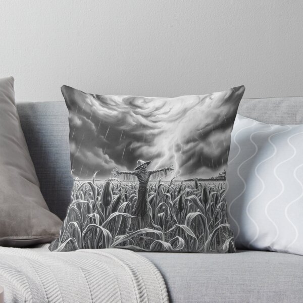 Item preview, Creepy Scarecrow in Stormy Cornfield Horror Art Black and White designed and sold by EllDAV777.
