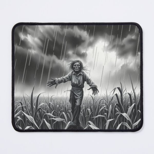 Item preview, Creepy Scarecrow in Rainy Cornfield - Black and White Horror Art designed and sold by EllDAV777.