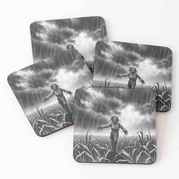 Item preview, Creepy Scarecrow in Rainy Cornfield - Black and White Horror Art designed and sold by EllDAV777.