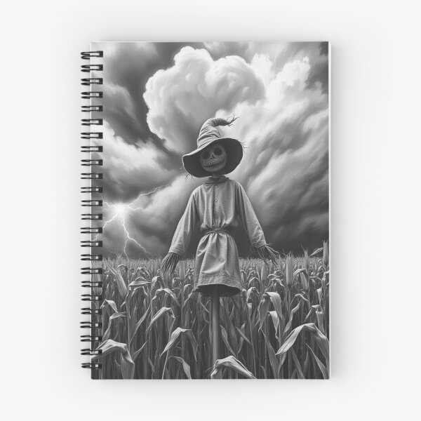 Item preview, Scary Skull Scarecrow in Stormy Cornfield Lightning Black and White Horror Art designed and sold by EllDAV777.