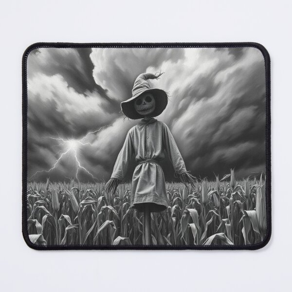 Item preview, Scary Skull Scarecrow in Stormy Cornfield Lightning Black and White Horror Art designed and sold by EllDAV777.