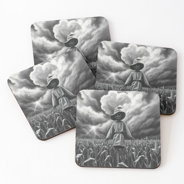 Item preview, Scary Skull Scarecrow in Stormy Cornfield Lightning Black and White Horror Art designed and sold by EllDAV777.