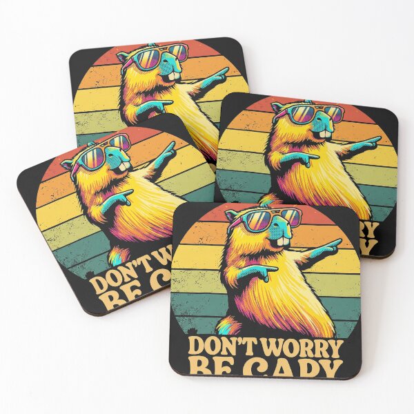 Item preview, Funny Capybara Don't Worry Be Capy Retro Sunset Pun Graphic designed and sold by AdyKurniawan.