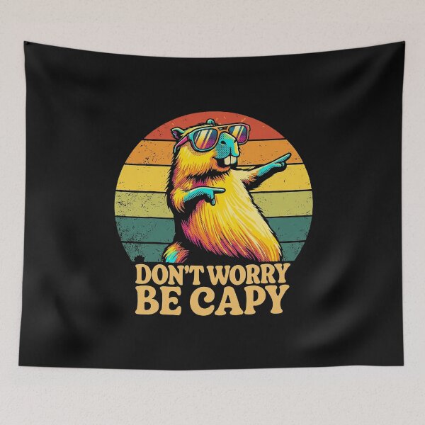 Item preview, Funny Capybara Don't Worry Be Capy Retro Sunset Pun Graphic designed and sold by AdyKurniawan.