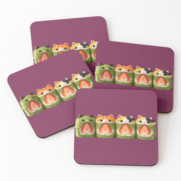 Item preview, Row of Cute Matcha Strawberry Cat Roll Cakes designed and sold by Auroracat2025.