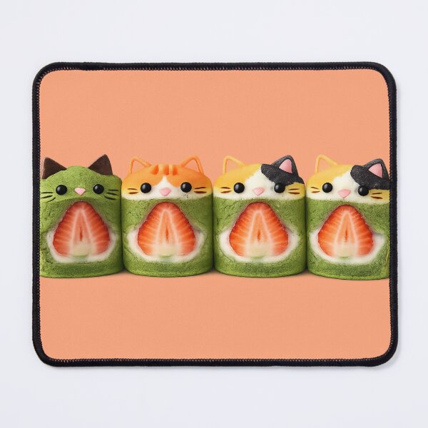 Item preview, Row of Cute Matcha Strawberry Cat Roll Cakes designed and sold by Auroracat2025.