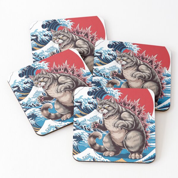Item preview, Kaiju Cat vs Great Wave – Japanese Ukiyo-e Inspired Cat Illustration designed and sold by flagylART.