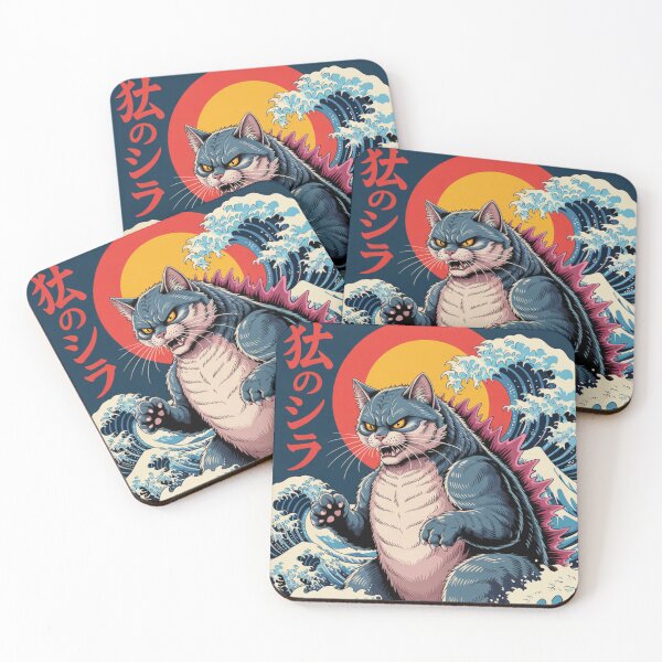 Item preview, Kaiju Cat Surfing the Great Wave – Japanese Ukiyo-e Monster Cat Art designed and sold by flagylART.