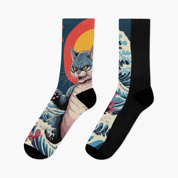 Item preview, Kaiju Cat Surfing the Great Wave – Japanese Ukiyo-e Monster Cat Art designed and sold by flagylART.