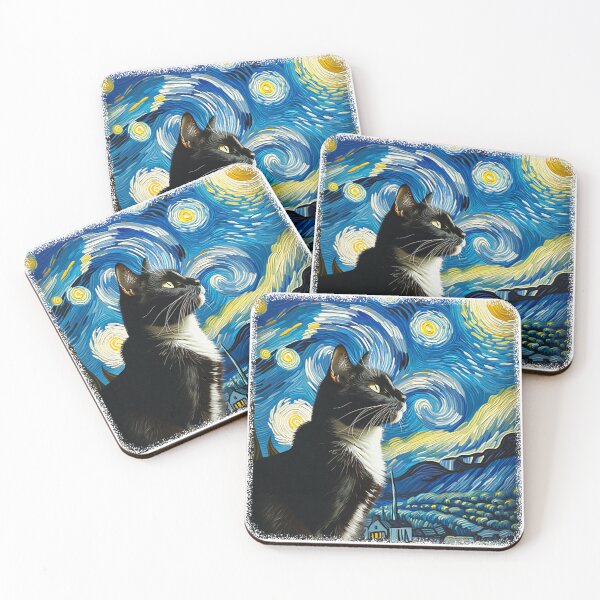 Item preview, Tuxedo Cat Starry Night - Van Gogh Style designed and sold by KevinorNorris.