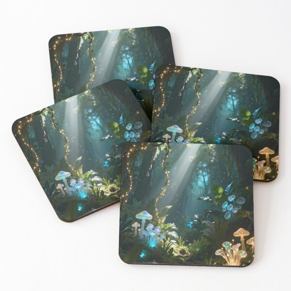 Item preview, Enchanted Bioluminescent Forest Sanctuary Art designed and sold by LaziDreams.
