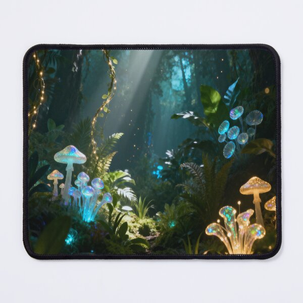 Item preview, Enchanted Bioluminescent Forest Sanctuary Art designed and sold by LaziDreams.
