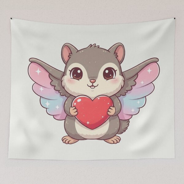 Item preview, Cute Kawaii Flying Squirrel Holding Heart - Funny Valentine Pun Art designed and sold by arup7980.