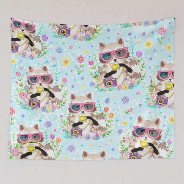 Item preview, Cute Spring Raccoon Illustration – Hello Springtime Floral Aesthetic Pattern designed and sold by anandsiva2703.