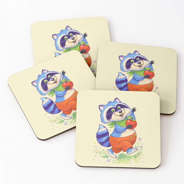 Item preview, Cute Happy Raccoon with Apple – Whimsical Woodland Animal Illustration designed and sold by anandsiva2703.
