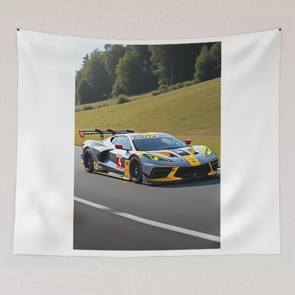 Item preview, Silver and yellow C8 Corvette race car on track. designed and sold by Alien-Architect.